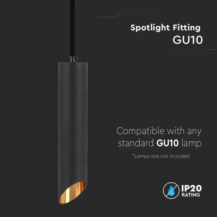 1xGU10 pendelarmatur, svart, 55x200mm, V-TAC