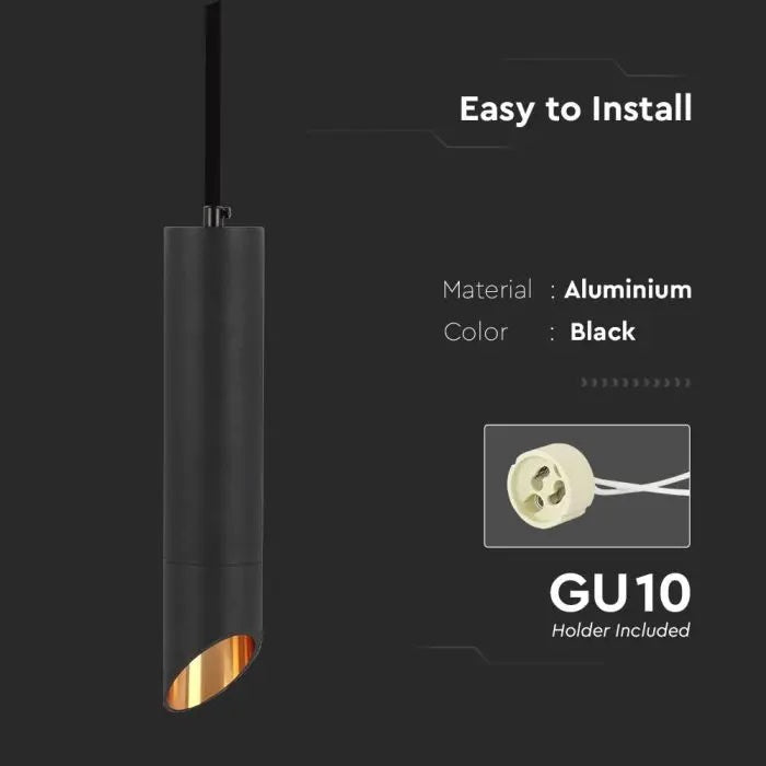 1xGU10 pendelarmatur, svart, 55x200mm, V-TAC