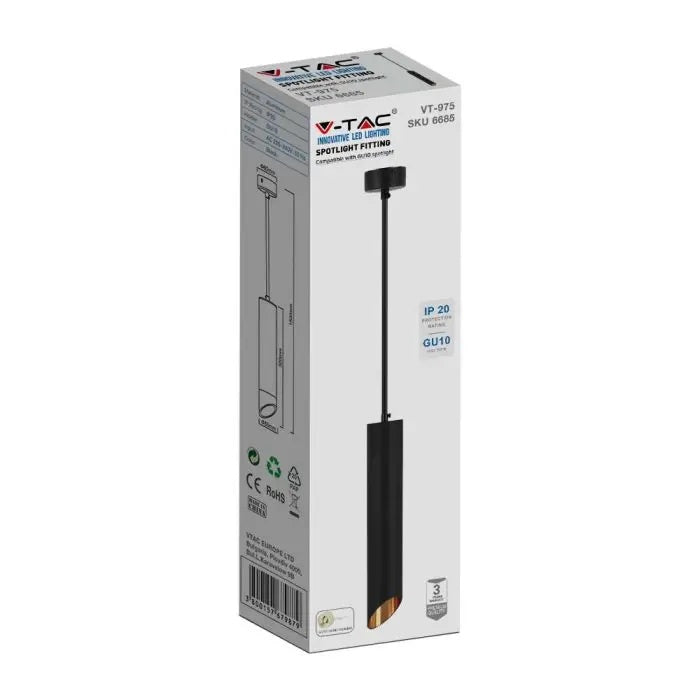 1xGU10 iekarams gaismeklis, melns, 55x300mm, V-TAC