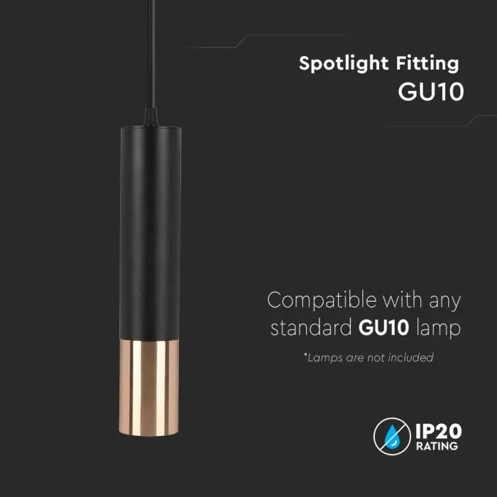 1xGU10 pendelarmatur, svart/guld, 60x300mm, V-TAC