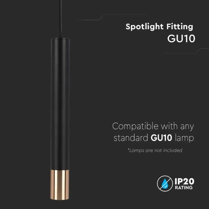 1xGU10 pendant light, black/gold, 60x500mm, V-TAC