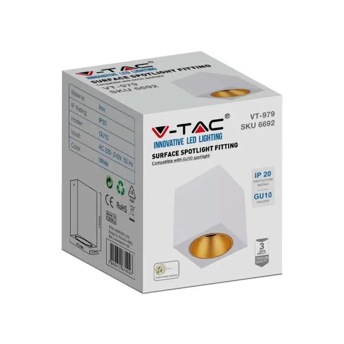 GU10 plaster frame, white, square, 100x100x120mm, V-TAC