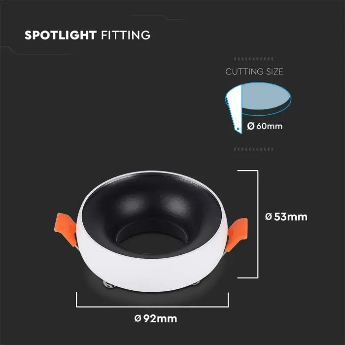 GU10 recessed frame/fixture, round, Ø92X53mm, recessed. Ø60mm, white/black, V-TAC