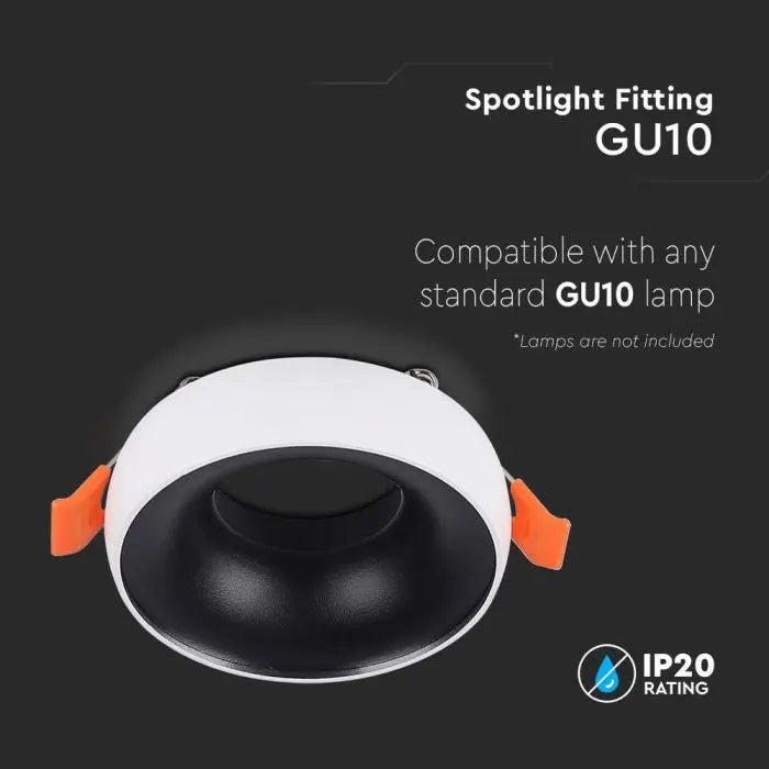 GU10 recessed frame/fixture, round, Ø92X53mm, recessed. Ø60mm, white/black, V-TAC