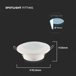 GU10 recessed frame/fixture, round, IP44, Ø92.5x33mm, recessed, with Dimm. Ø70mm, white, V-TAC