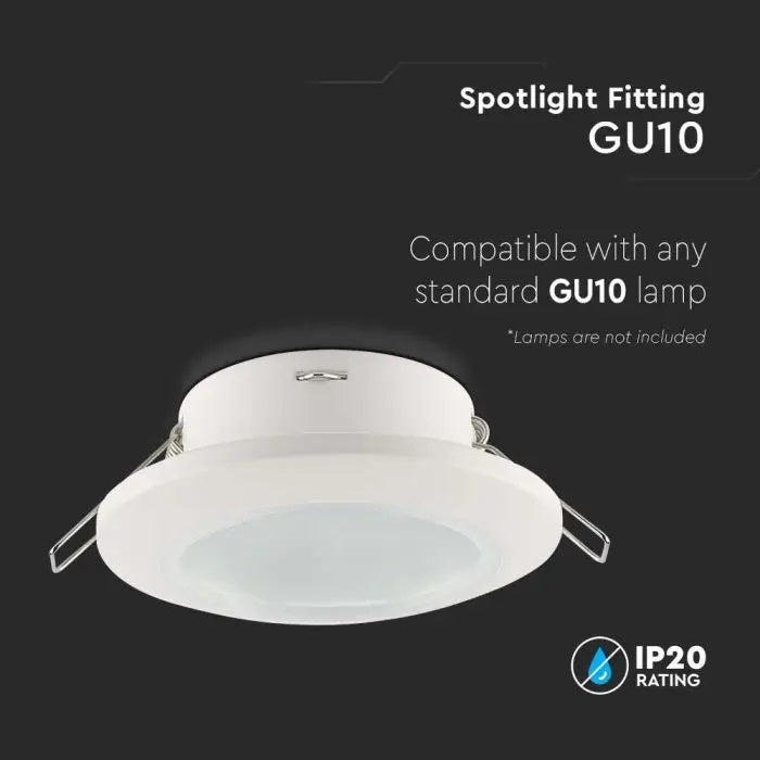 GU10 recessed frame/fixture, round, IP44, Ø92.5x33mm, recessed, with Dimm. Ø70mm, white, V-TAC