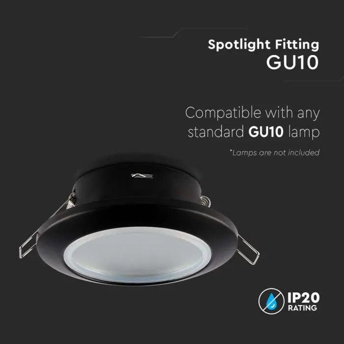 GU10 recessed frame/fixture, round, IP44, Ø92.5x33mm, recessed, with Dimm. Ø70mm, black, V-TAC