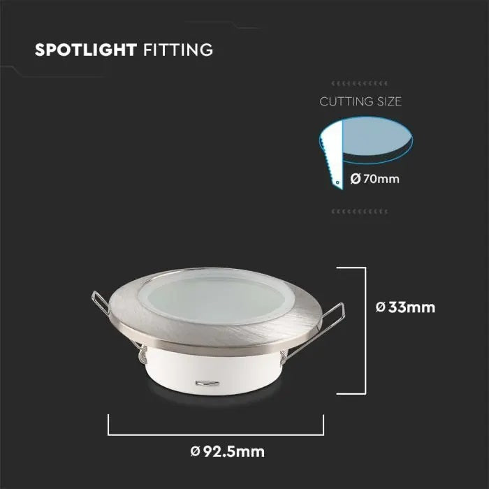 GU10 recessed frame/fixture, round, IP44, Ø92.5x33mm, recessed, with Dimm. Ø70mm, satin nickel, V-TAC