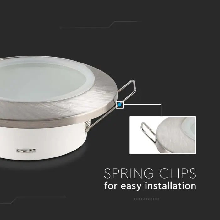 GU10 iebūvējams karkass/armatūra, apaļas formas, IP44, Ø92.5x33mm, iebūv. Izm. Ø70mm, satīna niķelis, V-TAC