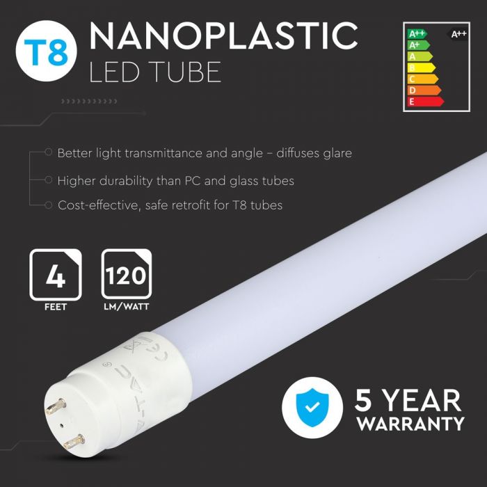 T8 16.5W(1850Lm) 120cm LED bulb V-TAC SAMSUNG CHIP, warranty 5 years, neutral white light 4000K