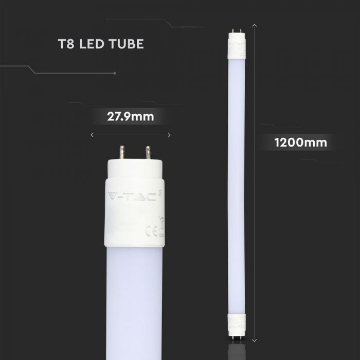 T8 16.5W(1850Lm) 120cm LED bulb V-TAC SAMSUNG CHIP, warranty 5 years, cold white light 6500K