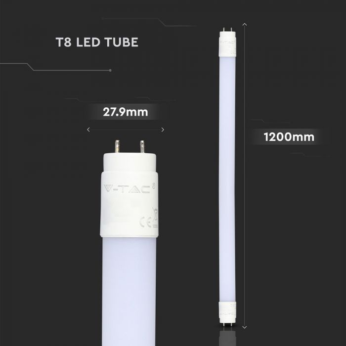 T8 16.5W(1850Lm) 120cm LED spuldze V-TAC SAMSUNG CHIP, garantija 5 gadi, neitrāli balta gaisma 4000K
