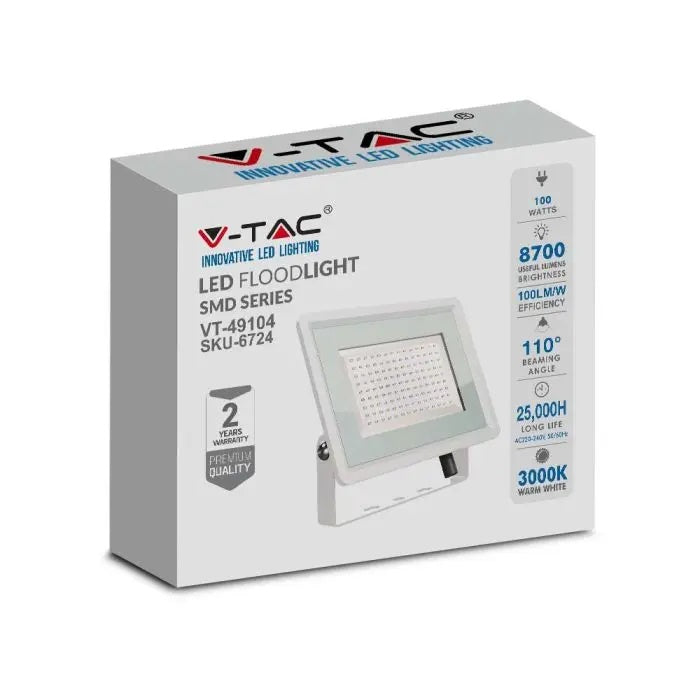 100W(8700Lm) LED Spotlight, V-TAC, IP65, white, warm white light 3000K