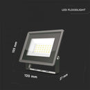 Светодиодный прожектор 20W(1650Lm), V-TAC, IP65, черный, холодный белый свет 6500K