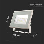 30W(2510lM) LED-strålkastare, V-TAC, IP65, vitt, kallvitt ljus 6500K