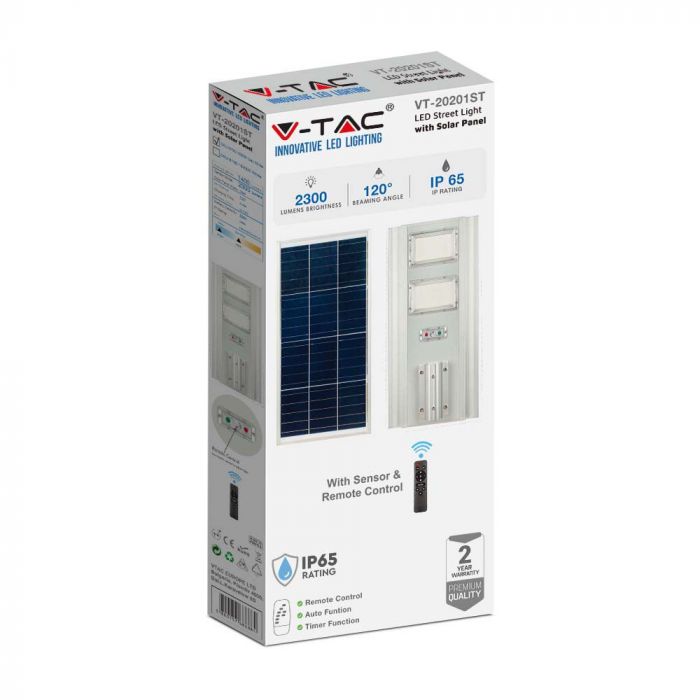 33W (2300Lm) 3,2V LED Solar Street Light, IP65, V-TAC, neutralt vitt ljus 4000K