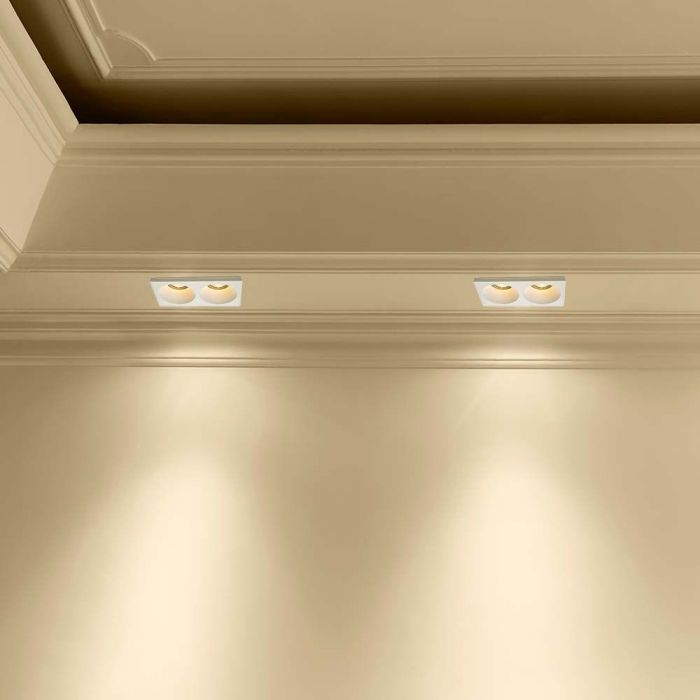 GU10 встраиваемая гипсовая рамка/светильник на 2 лампочки, квадратная, белая, 190x100x40 мм, встраиваемая.  195x105 мм, V-TAC