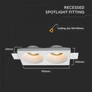 GU10 встраиваемая гипсовая рамка/светильник на 2 лампочки, квадратная, белая, 190x100x40 мм, встраиваемая.  195x105 мм, V-TAC