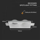 GU10 recessed plaster frame/fixture for 2 bulbs, square, white, 190x100x40mm, recessed. izm. 195x105mm, V-TAC