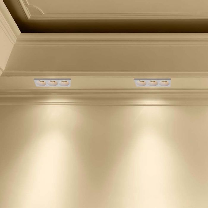 GU10 süvistatav kipsraam/valgusti 3 pirnile, kandiline, valge, 280x100x40mm, süvistatav. suurus 285x105mm, V-TAC