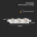 GU10 infälld gipsram/armatur för 3 glödlampor, kvadratisk, vit, 280x100x40mm, infälld. storlek 285x105mm, V-TAC