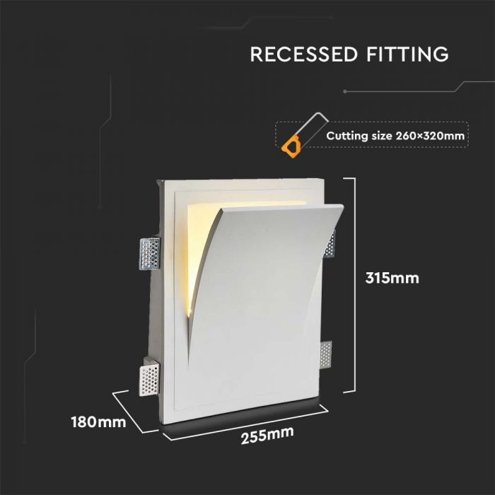 E14 recessed plaster frame/fixture, square, white, 255x180x315mm, built-in size 260x320mm, V-TAC
