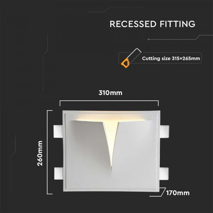 G9 recessed plasterboard frame/fixture, square, white, 310x260x170mm, recessed size: 3.5 x 3.5 mm 315x265mm, V-TAC