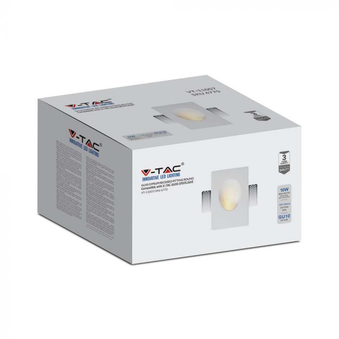 GU10 recessed plasterboard frame/fixture, square, white, 180x120x70mm, recessed. Size: 5 x 180 x 180 mm. 185x125mm, V-TAC