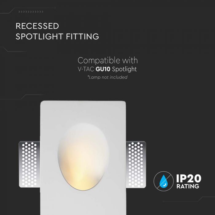 Встраиваемый светильник/рамка для гипсокартона GU10, квадратный, белый, IP20, V-TAC