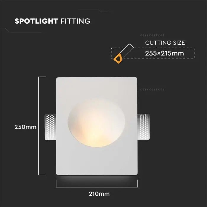 GU10 süvistatav kipsplaatraam/valgusti, ruudukujuline, valge, 250x210x80mm, süvistatav. suurus 255x215mm, V-TAC