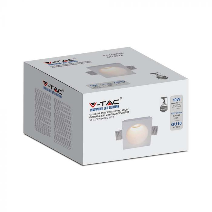 GU10 süvistatud kipsplaadiraam/valgusti, nelinurkne, valge, IP20, V-TAC