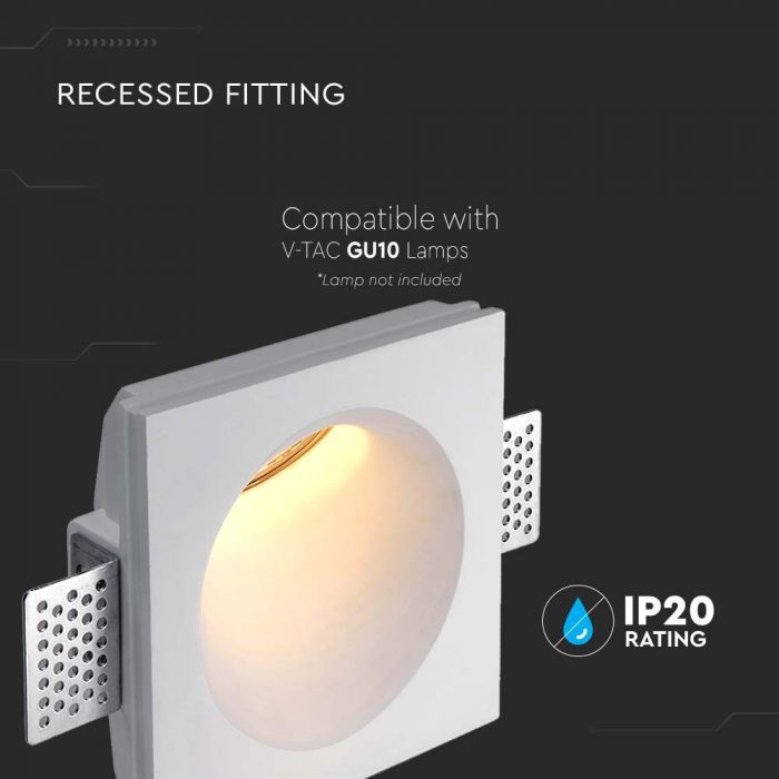 GU10 recessed plasterboard frame/fixture, square, white, 120x120x60mm, recessed. Size: 120 x 120 x 120 mm 125x125mm, V-TAC