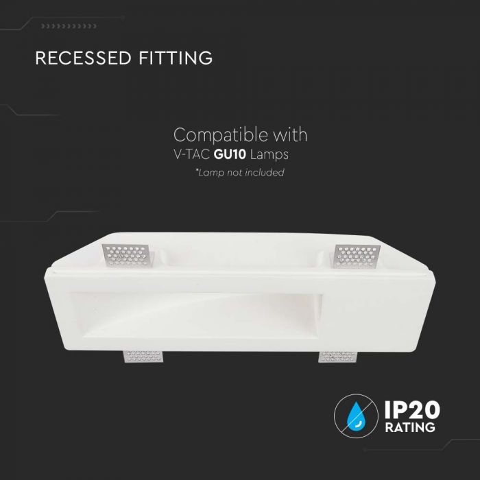 GU10 recessed plasterboard frame/fixture, square, white, 350x100x75mm, recessed. Size. 355x105mm, V-TAC