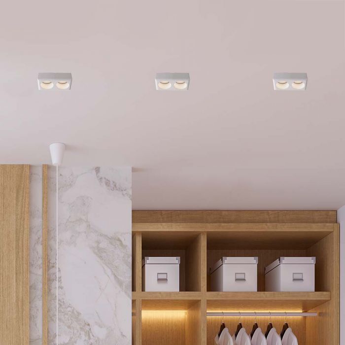 GU10 iebūvējams ģipša karkass/armatūra 2 spuldzēm, kvadrāta formas, balts, 150x80x50mm, iebūv. izm. 155x85mm, V-TAC