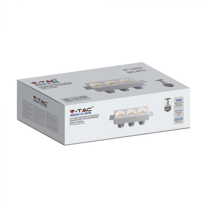 3xGU10 встраиваемая гипсокартонная рамка/светильник, квадратная, белая, IP20, V-TAC