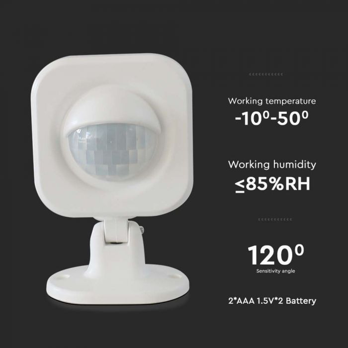 WIFI PIR sensors, saderīgs ar lietotni V-TAC Smart Light vai Alexa un Google Home, 2xAAA,  2.4GHz,  1.5Vx2,