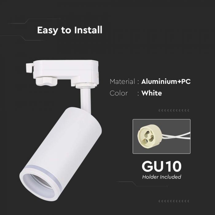 Светодиодный трековый светильник GU10, V-TAC, IP20, белый