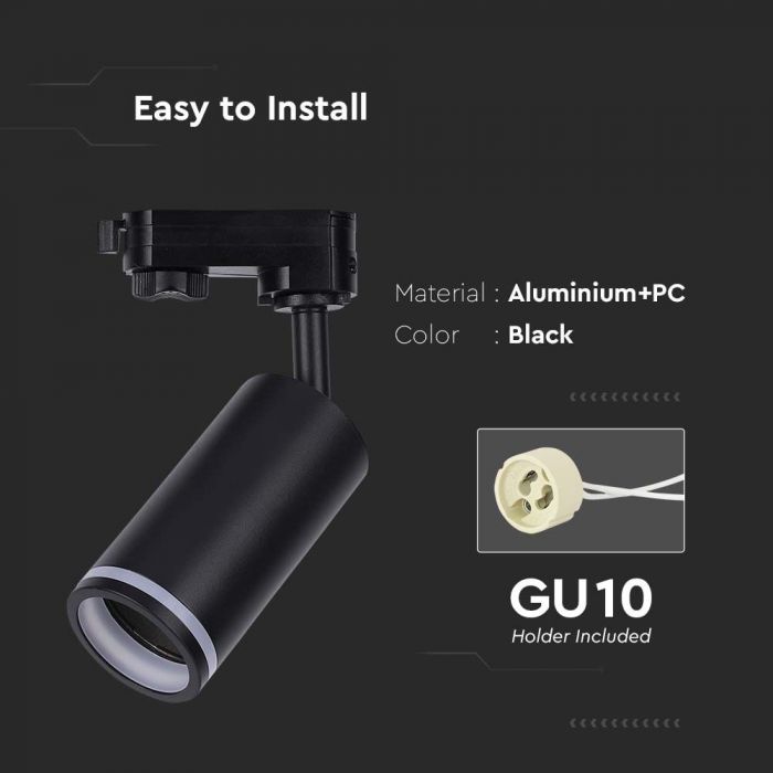 GU10 LED Track light, V-TAC, IP20, black