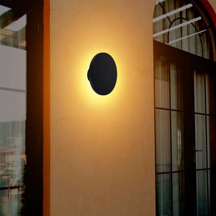 12W(1200Lm) LED kuppelvalgusti, ümmargune, must, V-TAC, IP65, soe valge valgus 3000K