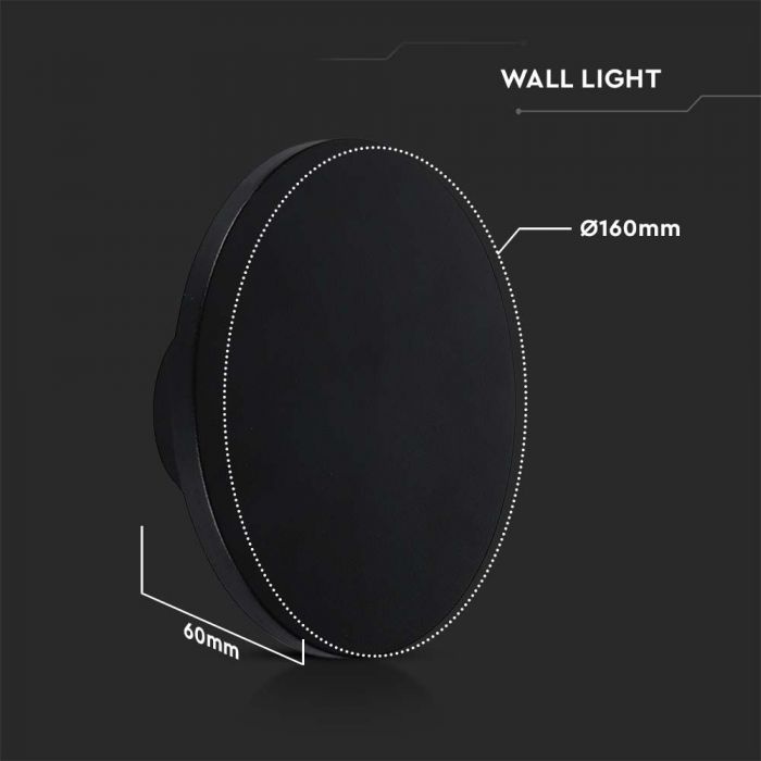12W(1200Lm) LED kuppelvalgusti, ümmargune, must, V-TAC, IP65, soe valge valgus 3000K