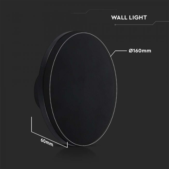 12W(1200Lm) LED dome light, round, black, V-TAC, IP65, neutral white light 4000K