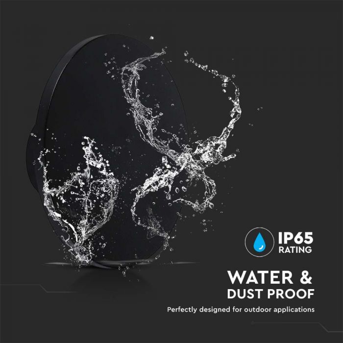 12W(1200Lm) LED kuppelvalgusti, ümmargune, must, V-TAC, IP65, soe valge valgus 3000K