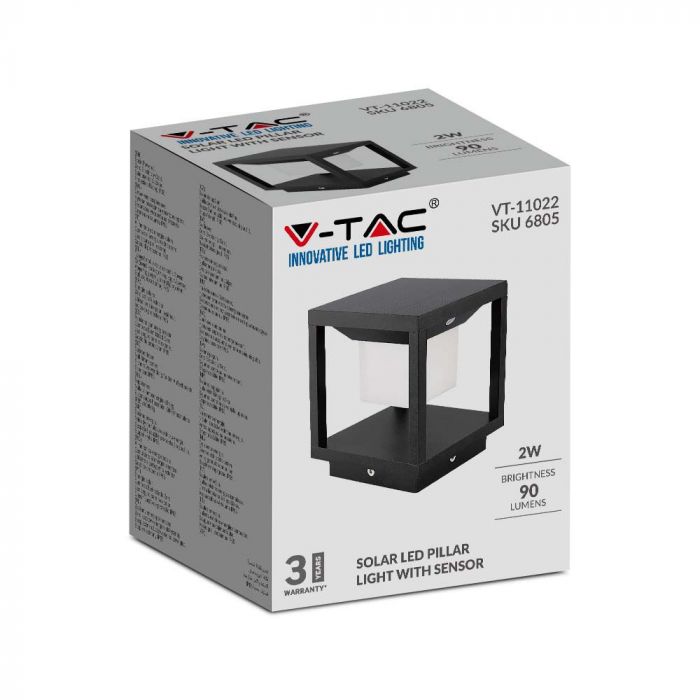 2W(90Lm) LED-solarmatur, 5,5V 3W, V-TAC, varmvitt ljus 3000K