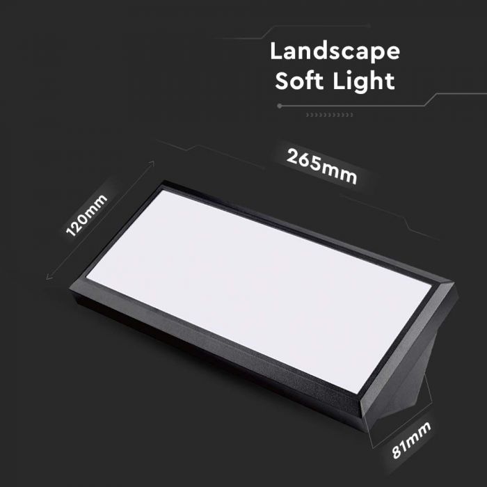 12W(1250Lm) LED Facade light, square shape, V-TAC, IP65, black, warm white light 3000K