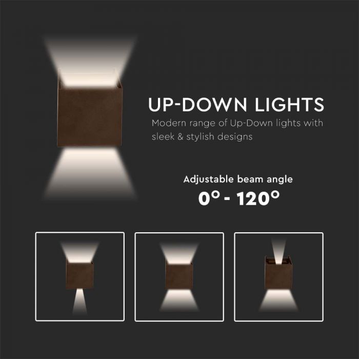 11W(1360Lm) BRIDGELUX LED Facade light, brown, IP65, square, warm white light 3000K