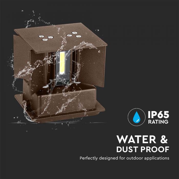 Фасадный светодиодный светильник 11W(1360Lm) BRIDGELUX, коричневый, IP65, квадратный, теплый белый 3000K