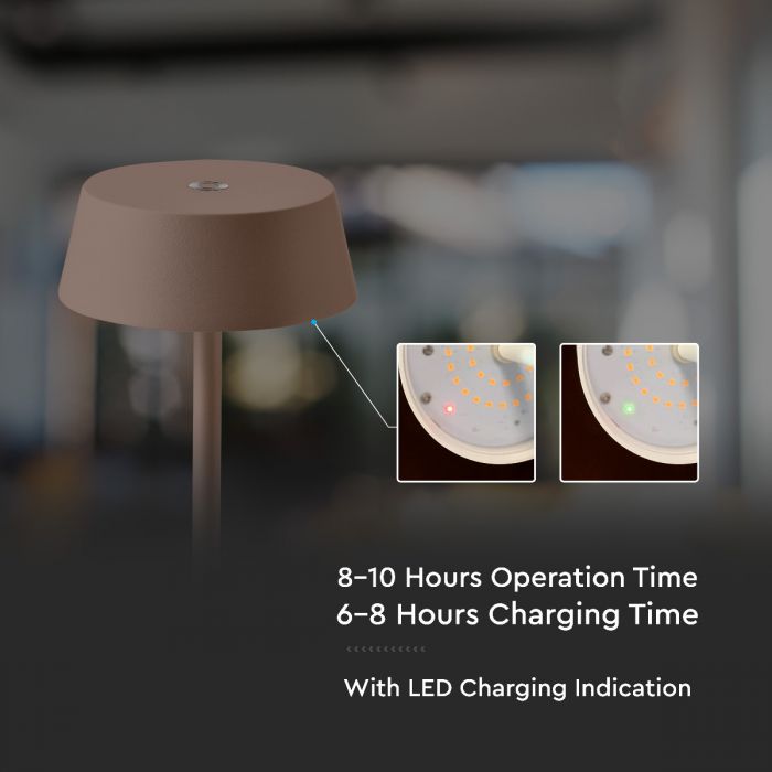 2W(200Lm) 5V, 2A LED Table lamp, V-TAC, IP54, dimmable, brown, warm white light 3000K