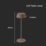 2W(200Lm) 5V, 2A LED Galda lampa, V-TAC, IP54, dimmējama, brūna, silti balta gaisma 3000K