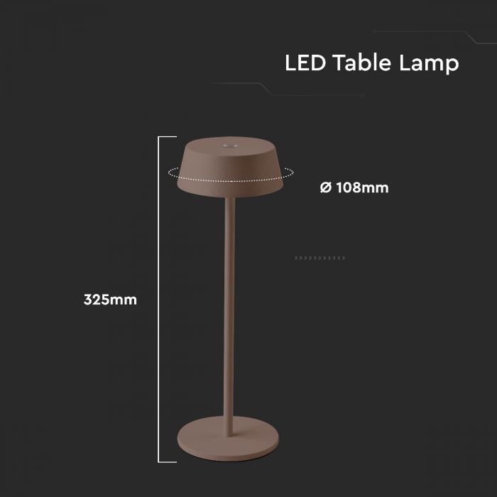 2W(200Lm) 5V, 2A LED Galda lampa, V-TAC, IP54, dimmējama, brūna, silti balta gaisma 3000K