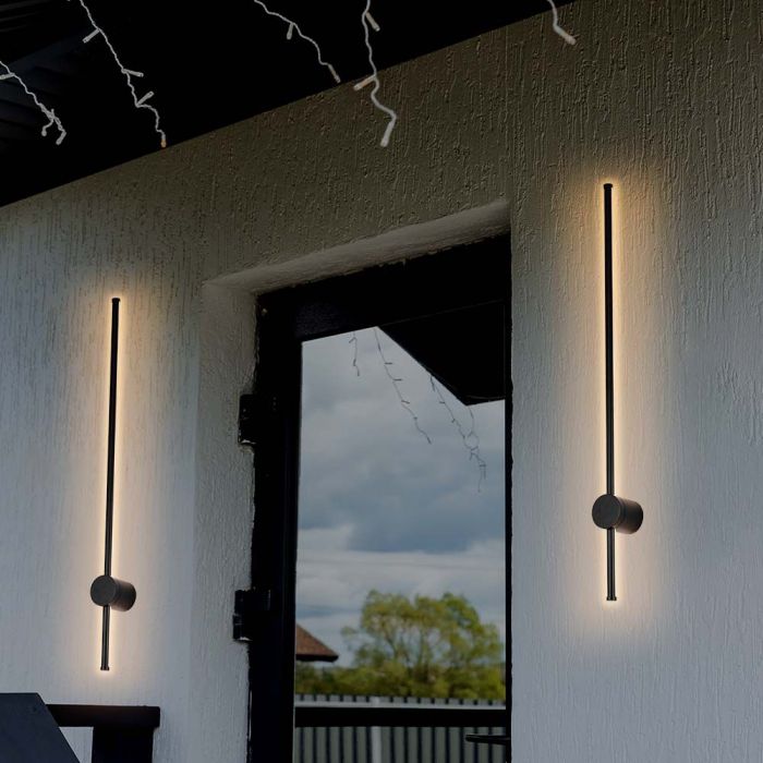 12W(1400Lm) LED Fasādes gaismeklis, V-TAC, IP65, melns, silti balta gaisma 3000K